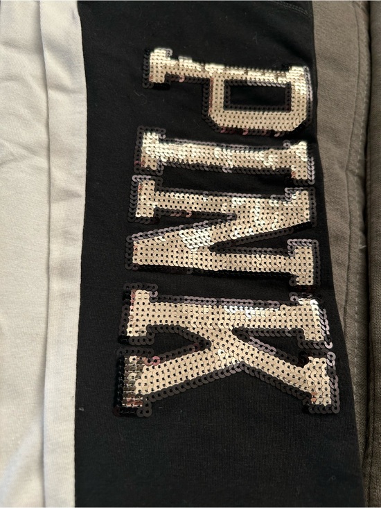 PINK Victoria's Secret Pants - PINK Victoria's Secret Black Leggings with Gold Sequin Logo